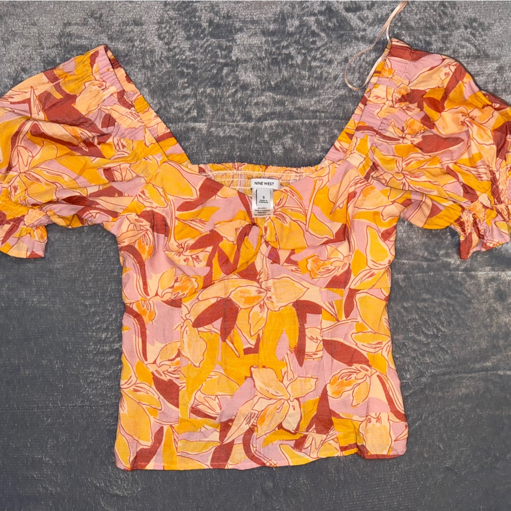 Nine West Yellow and Orange Floral Blouse